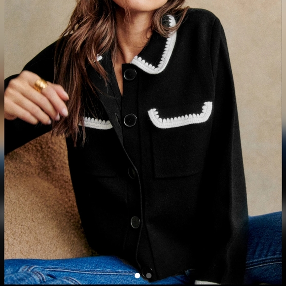 Sezane Sweaters - Sezane Black Cardigan with White Trim